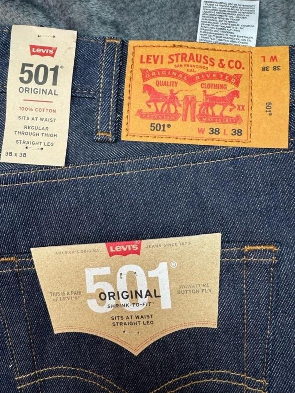 Levi's 501 Jeans Mens 38x38 Blue Raw Denim Straight Button Fly Shrink-To-Fit